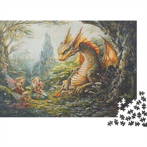 Puzzle 1000pcs (75x50cm) Erwachsene Fantasy-Ölgemälde Hölzern Puzzles Für Erwachsene,Lustige Spielrätsel Für Erwachsene Drache Elf Fairy Hölzern Puzzles Für Teenager von KWFYBEHZ