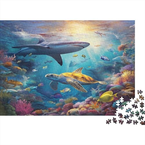 Puzzle 1000pcs (75x50cm) Erwachsene Haie, Schildkröten und Wale Hölzern Puzzles Für Erwachsene,Lustige Spielrätsel Für Erwachsene Unterwasserlebewesen Hölzern Puzzles Für Teenager von KWFYBEHZ