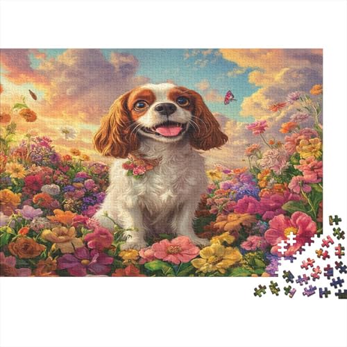 Puzzle 1000pcs (75x50cm) Erwachsene Hund Hölzern Puzzles Für Erwachsene,Lustige Spielrätsel Für Erwachsene Bright Sea of ​​Blumen Hölzern Puzzles Für Teenager von KWFYBEHZ