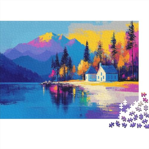 Puzzle 1000pcs (75x50cm) Erwachsene Landschaftshaus Puzzle Damen Herren Holzbrett Präzisions-Interlocking Landschaft von KWFYBEHZ