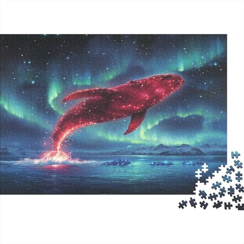 Puzzle 1000pcs (75x50cm) Erwachsene Leuchtender roter Wal Hölzern Puzzles Für Erwachsene,Lustige Spielrätsel Für Erwachsene Aus dem Meer springen Hölzern Puzzles Für Teenager von KWFYBEHZ