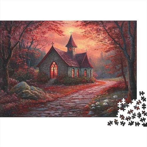 Puzzle 1000pcs (75x50cm) Erwachsene Red Kirche Hölzern Puzzles Für Erwachsene,Lustige Spielrätsel Für Erwachsene Künstlerisches Bild Hölzern Puzzles Für Teenager von KWFYBEHZ