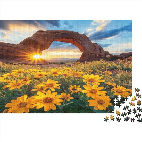 Puzzle 1000pcs (75x50cm) Erwachsene Sonnenuntergang Hölzern Puzzles Für Erwachsene,Lustige Spielrätsel Für Erwachsene Red Rock Arch Yellow WildBlumen Hölzern Puzzles Für Teenager von KWFYBEHZ