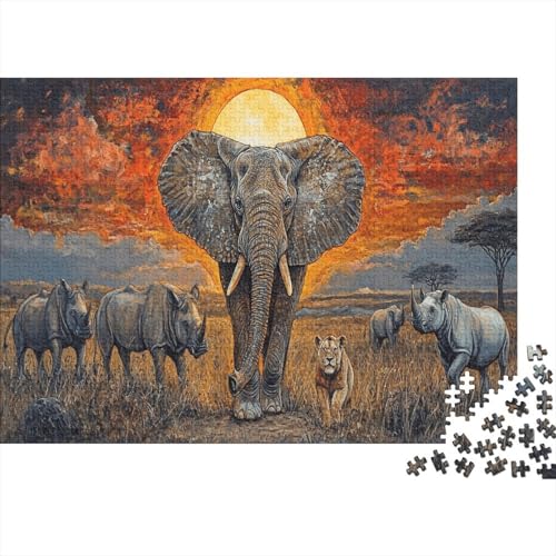 Puzzles 1000pcs (75x50cm) Für Erwachsene Elefant Puzzles Für Erwachsene Puzzle-Lernspiele Löwe Rhino von KWFYBEHZ