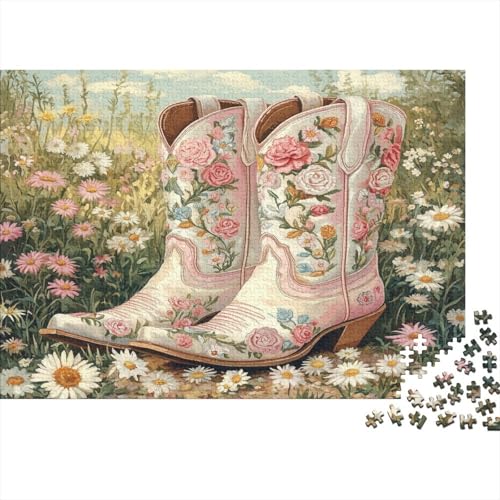 Puzzles 1000pcs (75x50cm) Für Erwachsene Rosa and White Cowboy Boots – DeliKatzee Floral Puzzles Für Erwachsene Puzzle-Lernspiele von KWFYBEHZ