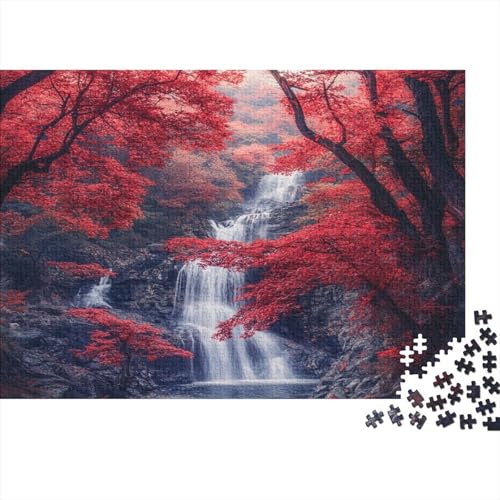 Puzzles 1000pcs (75x50cm) Für Erwachsene Scharlachrote Blätter Puzzles Für Erwachsene Puzzle-Lernspiele Wasserfall von KWFYBEHZ