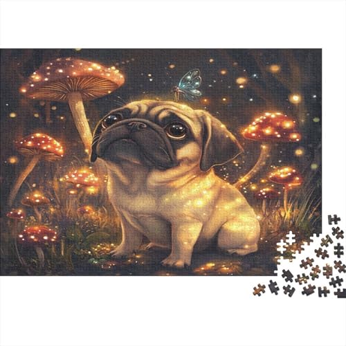 Puzzles Für Erwachsene 1000pcs (75x50cm),Cute Mops Tolle Rätsel Für Erwachsene Glowing Pilz Lustige Rätsel Für Männer Und Frauen von KWFYBEHZ