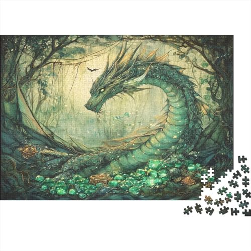 Puzzles Für Erwachsene 1000pcs (75x50cm) Comic-Kunststil Puzzles Für Erwachsene Anspruchsvolles Spiel Emerald Green Drache Heimdekorationspuzzle von KWFYBEHZ