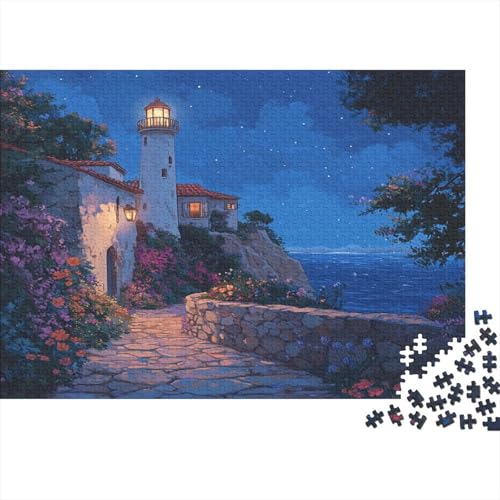 Puzzles Für Erwachsene Ab 1000pcs (75x50cm),Schöne Sommernacht Familienspiele Zum Lernen Mediterranean Leuchtturm Puzzles Für Erwachsener Und Teenager von KWFYBEHZ