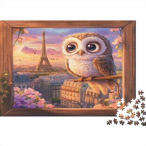 Quadratisches Bild 1000pcs (75x50cm) Puzzle Für Erwachsene Eule Paris CitysUmhang Geschicklichkeitsspiel-Rätsel von KWFYBEHZ