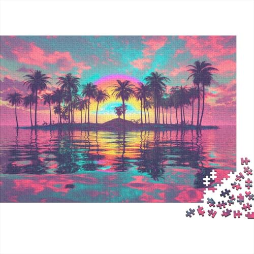 Regenbogen Sonnenuntergang Puzzle 1000pcs (75x50cm) Erwachsene Palm Baum Island Puzzle Erwachsene Geschicklichkeitsspiel Für Die Ganze Familie von KWFYBEHZ