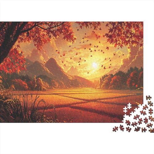 Reisfelder 1000pcs (75x50cm) Puzzles,Golden Red Sonnenuntergang Schwieriges Rätsel,Geschicklichkeitsspiele Für Die Ganze Familie von KWFYBEHZ