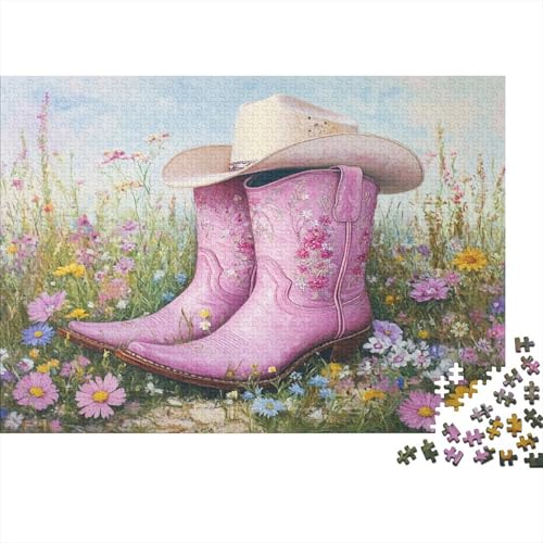 Rosa Cowboystiefel - Cowboy Hat, WildBlumen Puzzle 1000pcs (75x50cm),Puzzle Für Erwachsene,Impossible Puzzle,Geschicklichkeitsspiel Für Die Ganze Familie,Puzzle Farbenfrohes,Puzzle Mit von KWFYBEHZ