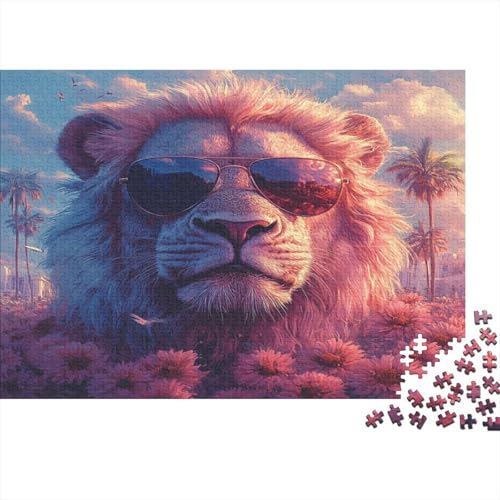 Rosa Löwe mit Sonnenbrille 1000pcs (75x50cm) Puzzles,Blumen Strand and City Schwieriges Rätsel,Geschicklichkeitsspiele Für Die Ganze Familie von KWFYBEHZ