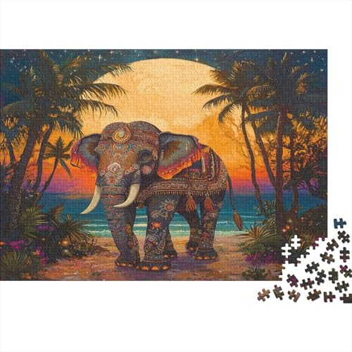 Sea, Palm Bäume, Sonnenuntergang 1000pcs (75x50cm) Puzzle Für Erwachsene Elefant Rätsel,Schwieriges Rätsel,DIY Geschicklichkeitsspiele Für Die Ganze Familie von KWFYBEHZ