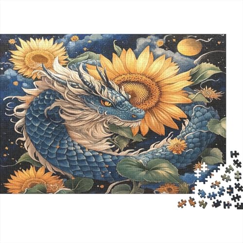 Sonnenblume,Puzzles Drache Gemusterte Nachhaltige Puzzles Für Erwachsene Hochwertige Holzspielpuzzles 1000pcs (75x50cm) von KWFYBEHZ