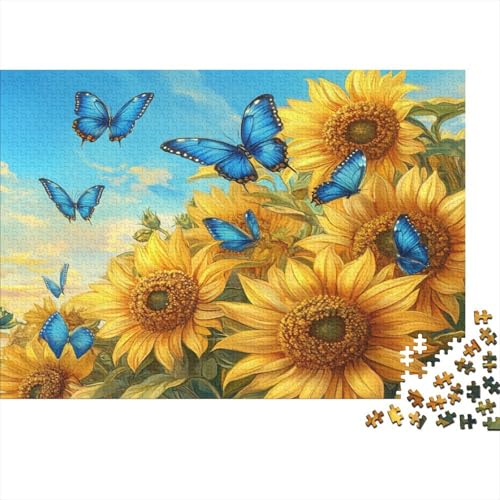 Sonnenblume 1000pcs (75x50cm) Puzzle Für Erwachsene Blue Schmetterling Rätsel,Schwieriges Rätsel,DIY Geschicklichkeitsspiele Für Die Ganze Familie von KWFYBEHZ