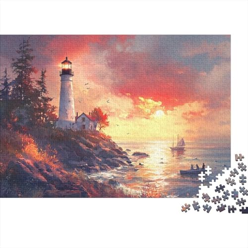 Sonnenuntergang- Leuchtturm on The Rocks on The Coast 1000pcs (75x50cm) Puzzle Für Erwachsene Rätsel,Schwieriges Rätsel,DIY Geschicklichkeitsspiele Für Die Ganze Familie von KWFYBEHZ