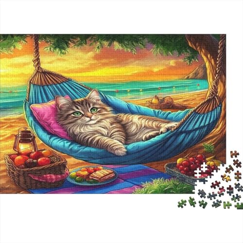 Tabby Katze Puzzle 1000pcs (75x50cm) Erwachsene Runde Hängematte Puzzle Erwachsene Geschicklichkeitsspiel Für Die Ganze Familie von KWFYBEHZ