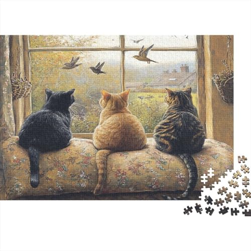 Three Katzes Rätsel Für Erwachsene |Fenster Vogel| 1000pcs (75x50cm) Puzzles Lernspiele Home Decor Puzzles von KWFYBEHZ