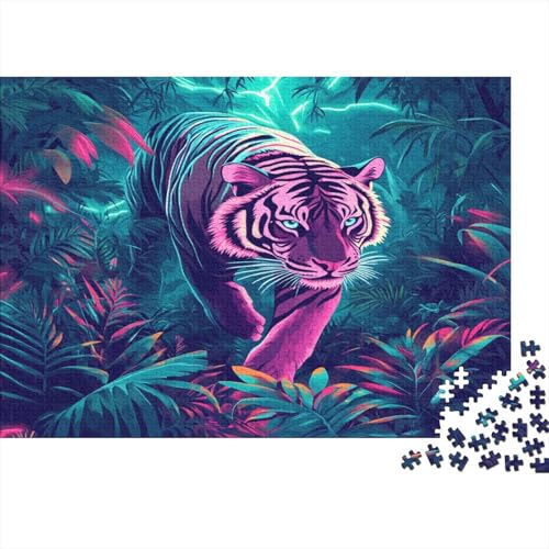 Tiger läuft durch den Dschungel 1000pcs (75x50cm) Puzzle Für Erwachsene Tropische Pflanzen Geschicklichkeitsspiel-Rätsel von KWFYBEHZ