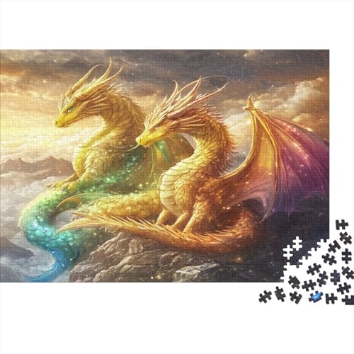 Wächter 1000pcs (75x50cm) Puzzles,Gold Drache and Regenbogen Drache Schwieriges Rätsel,Geschicklichkeitsspiele Für Die Ganze Familie von KWFYBEHZ