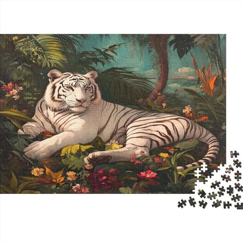 Weißer Tiger im Dschungel 1000pcs (75x50cm) Puzzle Für Erwachsene Tropischer Hintergrund Geschicklichkeitsspiel-Rätsel von KWFYBEHZ