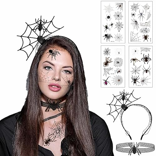 Halloween Haarreifen Spinnen,Halloween Spinne Haarband,Spinne Haarreif,Halloween Haarreifen,mit Halloween-Spinnenhalskette Und Spinne Tattoos,Für Halloween, Karneval und Fasching verkleiden sich von KWHSUN