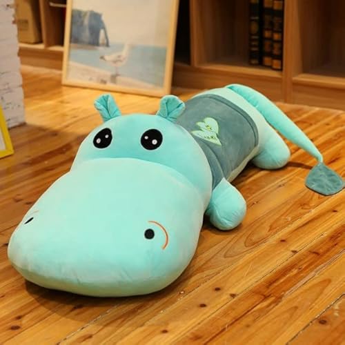 KWIBYBGS 60–120 cm Große Nilpferd-Plüschpuppen Mit Großen Augen,Fülltes Weiches Tierkissen, Süßes Spielzeug, Sofakissen,Burtstfür Kinder, Mädchen/Light Blue/120Cm von KWIBYBGS