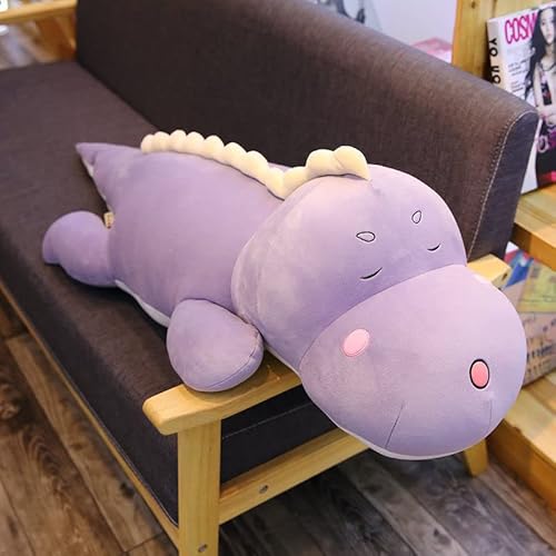 KWIBYBGS 60-120 cm Süßes Dinosaurierkissen, Jungenmodellpuppe, Langes Plüschtier, Ragdoll-Puppe, Mädchen, Das Mit Beinen Im Bett Schläft, 100 cm, Süßer Dinosaurier, Lila/Cute Dinosaur Purple/80Cm von KWIBYBGS