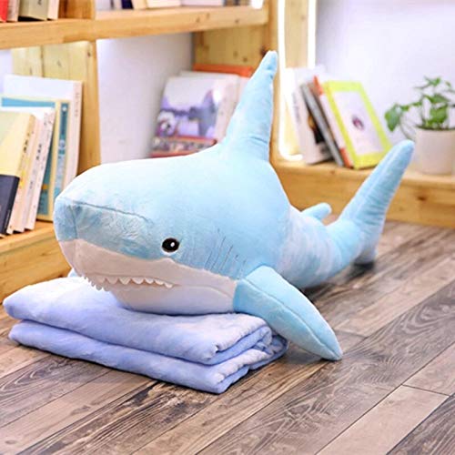 KWIBYBGS 60-140 cm Großer Riesiger Polupar Haifischhaut Weicher Plüsch Hai Halbfertigmantel Fisch Kissen Spielzeug Puppeschenk Für Kinder Baby/Blue/100Cm von KWIBYBGS