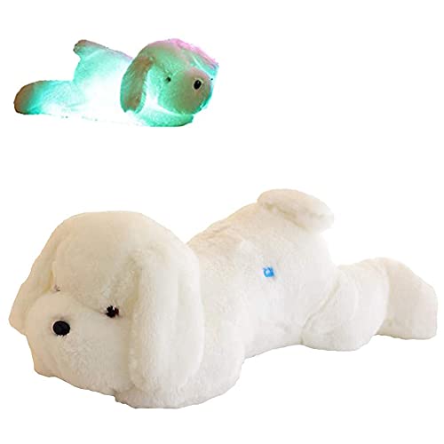 KWIBYBGS Ausgestopftesn-Plüschkissen, 7 Farbwechsel, Led, Beleuchtetes Ausgestopftesn-Spielzeug, Plüschkissen, Nachtlicht, Kissen, Puppengeschenke/White Dog von KWIBYBGS