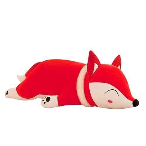 KWIBYBGS Fuchs-Kuscheltier, Liegender Fuchs, Tierpuppe, Flauschiges Stofftier, Plüschkissen, Spielzeug,Schenk Für Kinder, Mädchen, Jungen, Plüschfuchskissen/Red/35Cm von KWIBYBGS