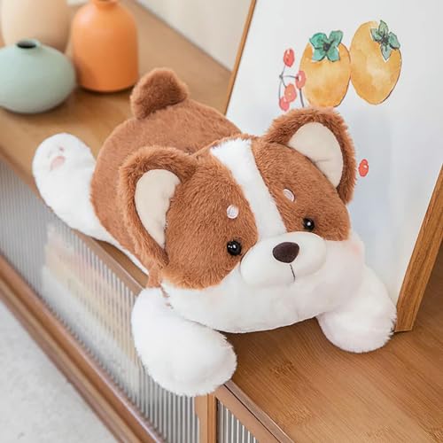 KWIBYBGS Liegende Corgi-Puppe, Plüsch, Kaffee, Kurzbeiniger Hund, Haustierplüsch, Süßes Hundekissen,Schenk Für Junund Mädchen/2/40Cm von KWIBYBGS