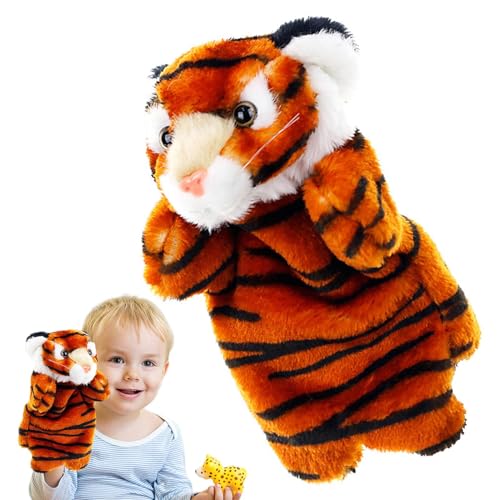 KWIBYBGS Tierpuppen, Weicher, Ausgestopfter Tiger, Handpuppen Aus Cartoon-Tieren, Plüschtier, Weiche Tigerpuppe Für Kinder Und Erwachsene von KWIBYBGS