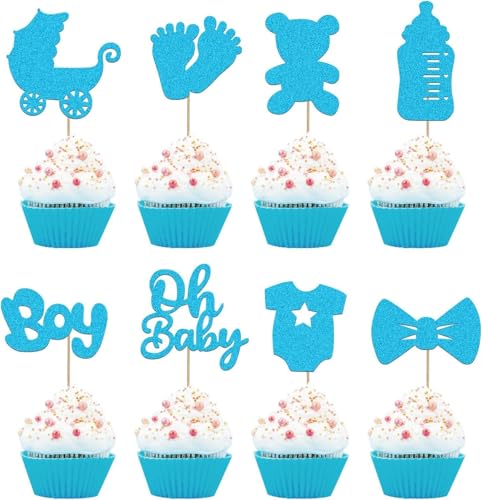 32 Stück Boy Cupcake Deko für Baby Party Dekoration Junge Babyparty Junge, Baby Shower Decor By für Muffin Deko, Boy Cupcake Topper Baby Shower Junge Cupcake Toppers Party Picks für Cupcakes von KWJEIULSOQ