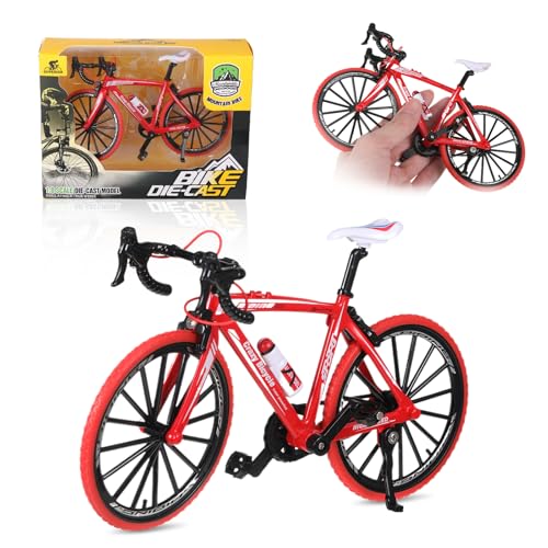KWJEIULSOQ Fahrrad Modell Fahrrad Miniatur 1:10 Fahrrad Spielzeug Deko Fahrrad Klein,Finger Fahrrad Modell Druckguss Spielzeug Mini Bend Fahrrad Modell Rennrad Mountainbike(Rot) von KWJEIULSOQ