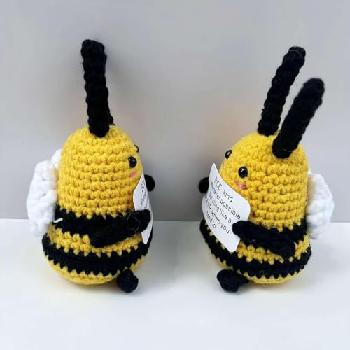 KWJNH Lustige Positive Biene, Mini-Häkelbiene mit positiven Affirmationskarten für inspirierende, gestrickte Taschenumarmung, Emot-Bienenpuppe mit von KWJNH