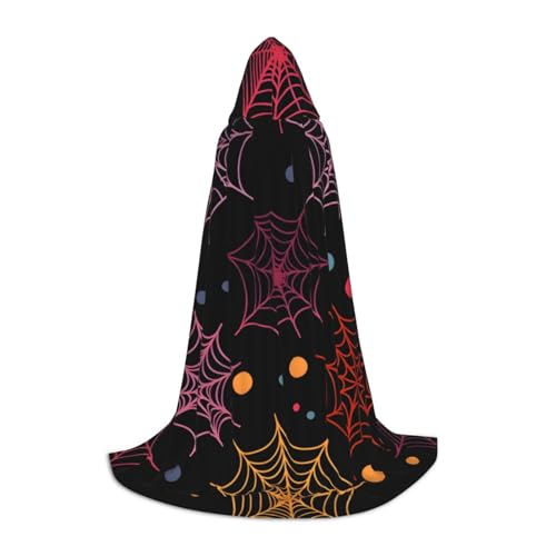 Farbenfroher Halloween-Umhang mit Spinnennetz in voller Länge und Kapuze, Halloween-Umhang, Umhang mit Kapuze für Halloween, Weihnachten, Cosplay-Partykostüme für Unisex-Teenager, Größe 119 cm von KWQDOZF