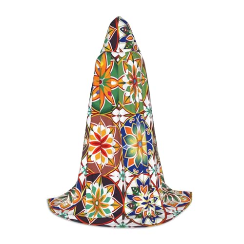 KWQDOZF Bunter Mandala-Boho-Umhang in voller Länge mit Kapuze, Halloween-Umhang, Umhang mit Kapuze für Halloween, Weihnachten, Cosplay-Partykostüme für Unisex-Teenager, Größe 119,4 cm von KWQDOZF