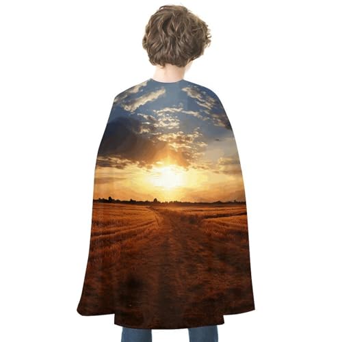 KWQDOZF Halloween Cape Field Sunrise Bedrucktes Wendecape Unisex Umhang Party Capes Halloween Weihnachtskostüm von KWQDOZF