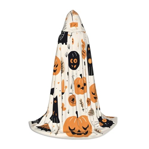 KWQDOZF Halloween-Themenmuster, Umhang mit Kapuze in voller Länge, Halloween-Umhang, Umhang mit Kapuze für Halloween, Weihnachten, Cosplay-Partykostüme für Unisex-Teenager, Größe 149,7 cm von KWQDOZF