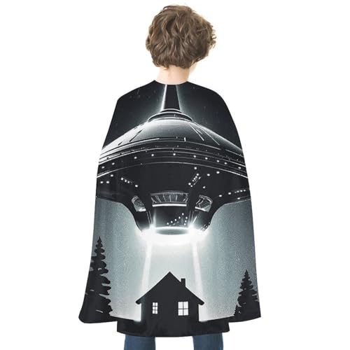 KWQDOZF Halloween Umhang Alien Raumschiff UFO Bedruckter Wendbarer Umhang Unisex Umhang Party Capes Halloween Weihnachtskostüm von KWQDOZF