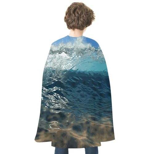 KWQDOZF Halloween Umhang Blau Meer Wellenförmige Meereslandschaft Bedruckter Wendeumhang Unisex Umhang Party Capes Halloween Weihnachtskostüm von KWQDOZF