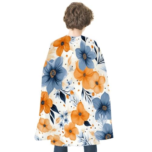 KWQDOZF Halloween Umhang Blau und Orange Blumen Bedruckt Wendbarer Umhang Unisex Umhang Party Capes Halloween Weihnachtskostüm von KWQDOZF