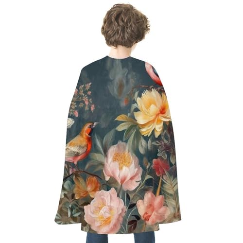 KWQDOZF Halloween Umhang Blumen Vögel Bedruckter Wendeumhang Unisex Umhang Party Capes Halloween Weihnachtskostüm von KWQDOZF