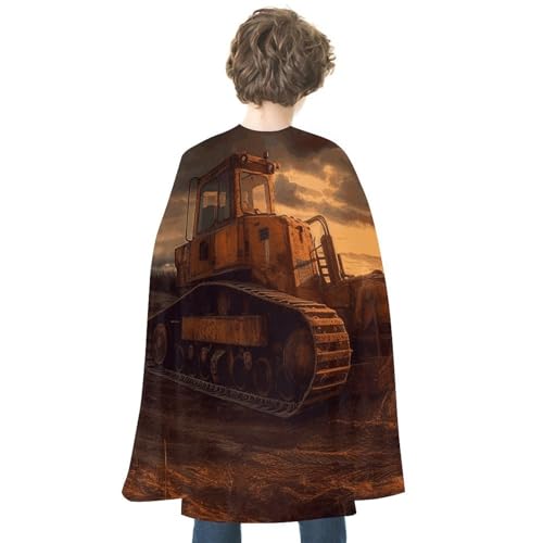 KWQDOZF Halloween Umhang Bulldozer Abend Bedruckter Wendeumhang Unisex Umhang Party Capes Halloween Weihnachtskostüm von KWQDOZF