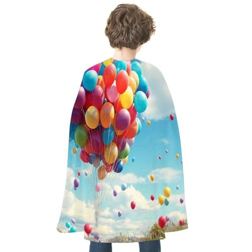 KWQDOZF Halloween Umhang Bunte Luftballons Blau Bedruckter Wendeumhang Unisex Umhang Partyumhang Halloween Weihnachtskostüm von KWQDOZF