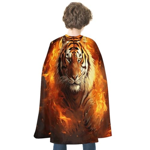 KWQDOZF Halloween Umhang Cooler Tiger in Flammen Bedruckter Wendeumhang Unisex Umhang Partyumhang Halloween Weihnachtskostüm von KWQDOZF