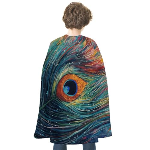 KWQDOZF Halloween Umhang Farbiger Pfauen Aufdruck Wendbarer Umhang Unisex Umhang Party Capes Halloween Weihnachtskostüm von KWQDOZF